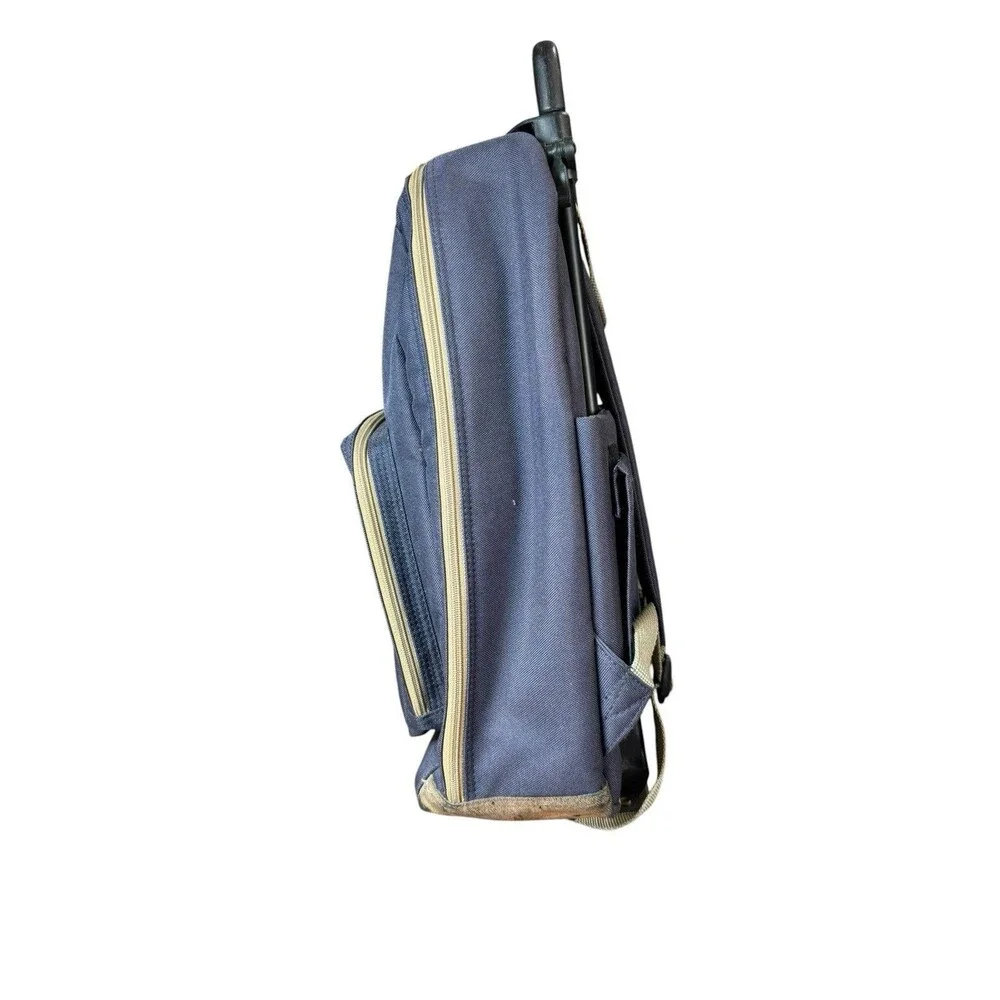 Vintage Duck Head Rolling Backpack Bookbag Navy Blue Tartan Carry on 17x14